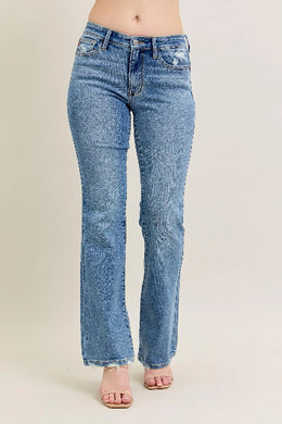 Mid Rise Wash Destroy Hem Bootcut Jeans front