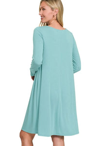 Long Sleeve Flare Dress With Pockets Back