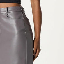 Load image into Gallery viewer, Gray Faux Leather Maxi Slit Skirt, Medium, 2L-138B008