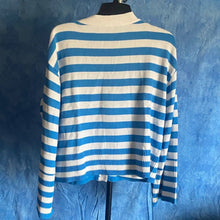 Load image into Gallery viewer, Blue and White Striped Women's Sweater, L, 3K, 129T002