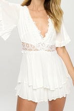 Load image into Gallery viewer, One and Only Collective Inc Flutter Sleeved Short Romper with Crochet Trim