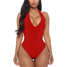 Load image into Gallery viewer, Sexy Sleeveless Halter V Neck Backless Leotard Bodysuit Tops, S, 4D-144T003