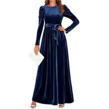 Load image into Gallery viewer, Long Puff Sleeve Crew Neck Elastic High Waist Dress, SIZE XL, 1AA-160D004