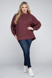 ZENANA Plus Brushed Melange Drop Shoulder Sweater