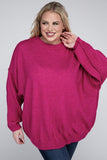 ZENANA Plus Oversized Round Neck Raw Seam Melange Sweater