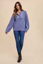 Load image into Gallery viewer, Annie Wear Half Button Ribbed Hem Sweater