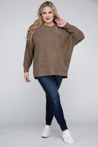 ZENANA Plus Brushed Melange Drop Shoulder Sweater