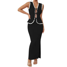Load image into Gallery viewer, 2 Piece Outfits V-Neck Sleeveless Top Maxi Knit Skirt Sets, SMALL, 9L-145SET004