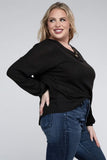 ZENANA Plus Brushed Waffle V-Neck Button Detail Sweater