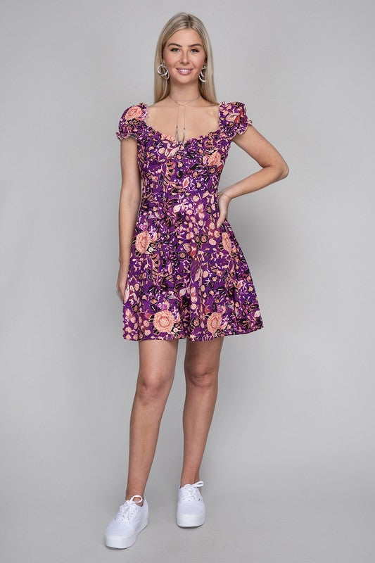 Nuvi Apparel Floral Print Puff Sleeve Dress