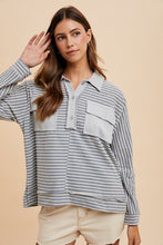 Load image into Gallery viewer, Annie Wear Striped Button Detail Long Sleeve Polo Top