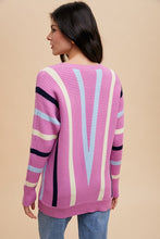 Load image into Gallery viewer, Annie Wear Chevron Stripe Round Neck Ribbed Sweater