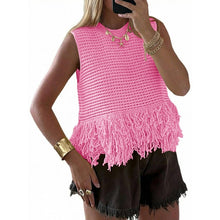 Load image into Gallery viewer, Sleeveless Fringe Crew Neck Boho Knit Summer Sweater Vest, Small, 22K-198T006