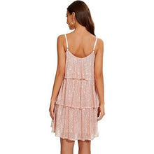 Load image into Gallery viewer, Sequin Adjustable Spaghetti Strap V Neck Layered Dress, SMALL, 5J-172D003