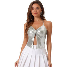 Load image into Gallery viewer, Backless Asymmetrical Spaghetti Straps Halter Sparkle Tank, XS, 5B-144T007
