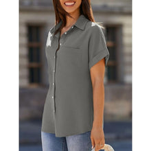 Load image into Gallery viewer, V Neck Collared Button Down Shirt, Size XS, 21F-197T002