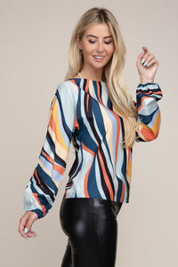 Nuvi Apparel Boat Neck Bishop Sleeve Blouse