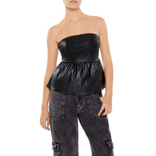 Load image into Gallery viewer, Forever 21 Womens Faux Leather Peplum Tube Top, SIZE XS, 14K-160T006