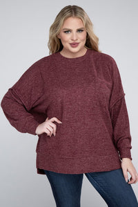 ZENANA Plus Brushed Melange Drop Shoulder Sweater