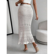 Load image into Gallery viewer, Apricot High Waist Hollow Out Knitted Stretch Maxi Skirt, XS, 1II-140B002