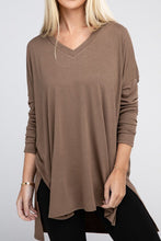 Load image into Gallery viewer, ZENANA Dolman Long Sleeve V-Neck Side Slit Hi-Low Hem Top