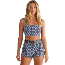 Load image into Gallery viewer, Denim Floral Embroidered Strappy Crop Top, Size 12, 7L-193T001