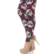 Load image into Gallery viewer, BUTTERY SMOOTH FLORAL PETAL SUGAR SKULL LEGGINGS, 15J-L075