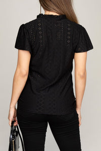 Nuvi Apparel Embroidered eyelet blouse with ruffle