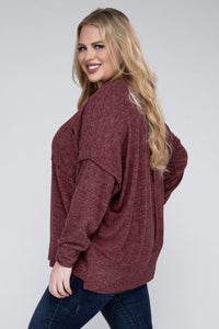 ZENANA Plus Brushed Melange Drop Shoulder Sweater