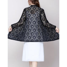 Load image into Gallery viewer, Long Sleeve Open Front Floral Crochet Shrug, Medium, 21D199T006