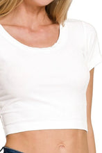 Load image into Gallery viewer, Ribbed Scoop Neck Crop Short Sleeve Top  closeup