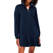 Load image into Gallery viewer, Navy Collared V-Neck Ruffle Hem Fall Shirt Mini Dress, SIZE XL, 1KK-165D002