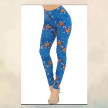 Load image into Gallery viewer, DENIM BLUE FLORAL ROSE SOFT LEGGINGS 15I-L028