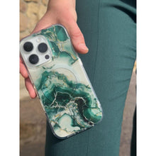 Load image into Gallery viewer, IPhone 16, Green And White With Silver And Gold Leaf Accents, 20F185PH006