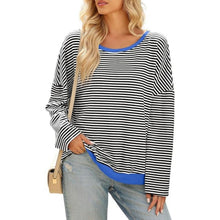 Load image into Gallery viewer, Long Sleeve Shirts Oversized Crewneck Striped Pullover Shirt, Small, 12H-190T003