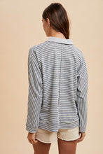 Load image into Gallery viewer, Annie Wear Striped Button Detail Long Sleeve Polo Top