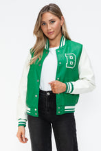 Load image into Gallery viewer, Love Me Now PU Leather Contrast Snap Down Bomber Jacket