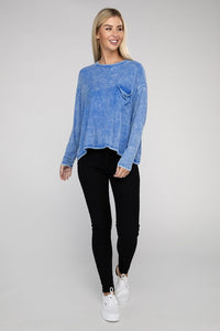 ZENANA Washed Ribbed Dolman Sleeve Round Neck Top