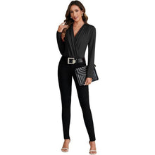Load image into Gallery viewer, Wraped V Neck Ruched Long Sleeve Bodysuit Top, Large, 22I-197T007
