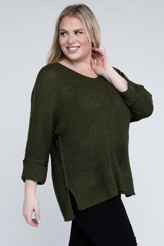 eesome Plus Size Crew Neck Knit Sweater