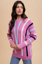 Load image into Gallery viewer, Annie Wear Chevron Stripe Round Neck Ribbed Sweater