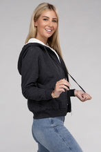 Load image into Gallery viewer, Ambiance Apparel Fuzzy Trim Zip-Up Crop Hoodie