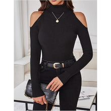 Load image into Gallery viewer, Cold Shoulder Sweater High Neck Long Sleeve Pullover, Large, 10H-189T002