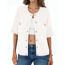 Load image into Gallery viewer, Short Sleeve Button Up Y2k Crew Neck Lightweight Knit Shirt, Medium, 8G-189T001