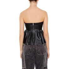 Load image into Gallery viewer, Forever 21 Womens Faux Leather Peplum Tube Top, SIZE XS, 14K-160T006
