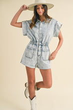 Load image into Gallery viewer, Annie Wear Elastic Waistband Short Sleeve Denim Romper