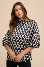 Load image into Gallery viewer, Annie Wear Tie Back Abstract Print Mock Neck Half Sleeve Blouse