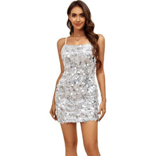 Load image into Gallery viewer, Sequin Spaghetti Strap Sexy Dresses Glitter Sparkly Mini Dress, XL, 7A-142D012