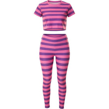 Load image into Gallery viewer, Pink and Purple Striped Crop Top, Leggings Costume, Medium, 13J-190Set001