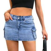 Load image into Gallery viewer, Y2k Low Waist Button Bodycon Denim Mini Skirt, XS, 15B-194B005